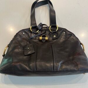 Yves Saint Laurent Black Satchel with Gold Accents